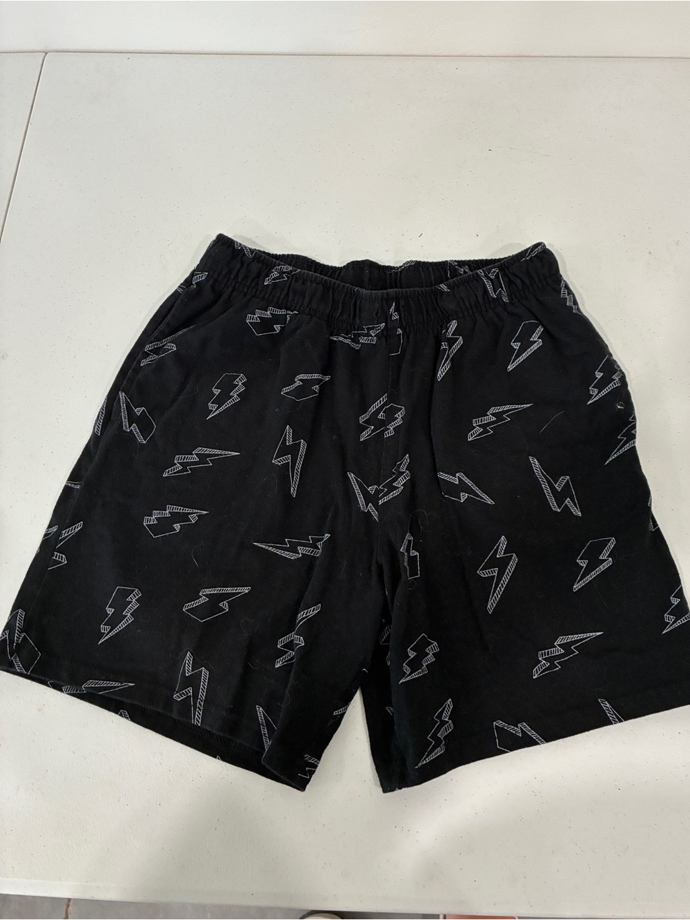 Cat & Jack Boys XL 14 Black White Lightning Bolt Knit Casual Pull On Shorts